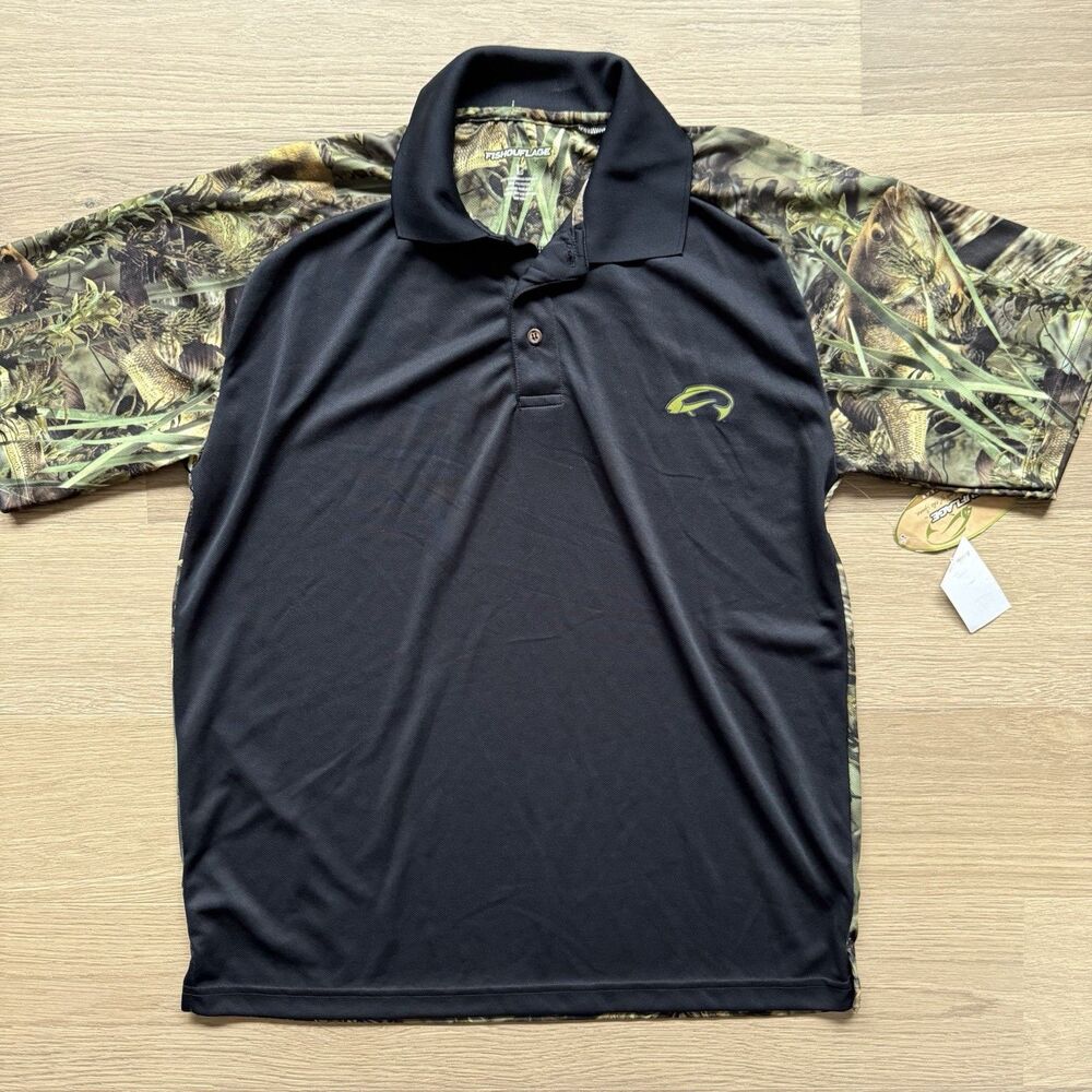 Fishouflage Shirt Men Large Camo Outdoor Fishing Sport Polo Breathable